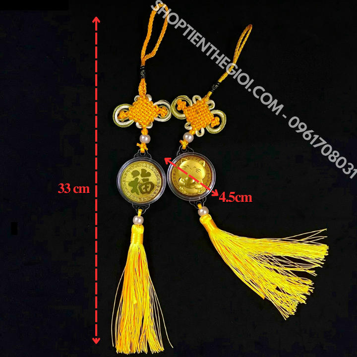 Dây treo đồng xu Mèo Thần Tài vàng may mắn - SP005086